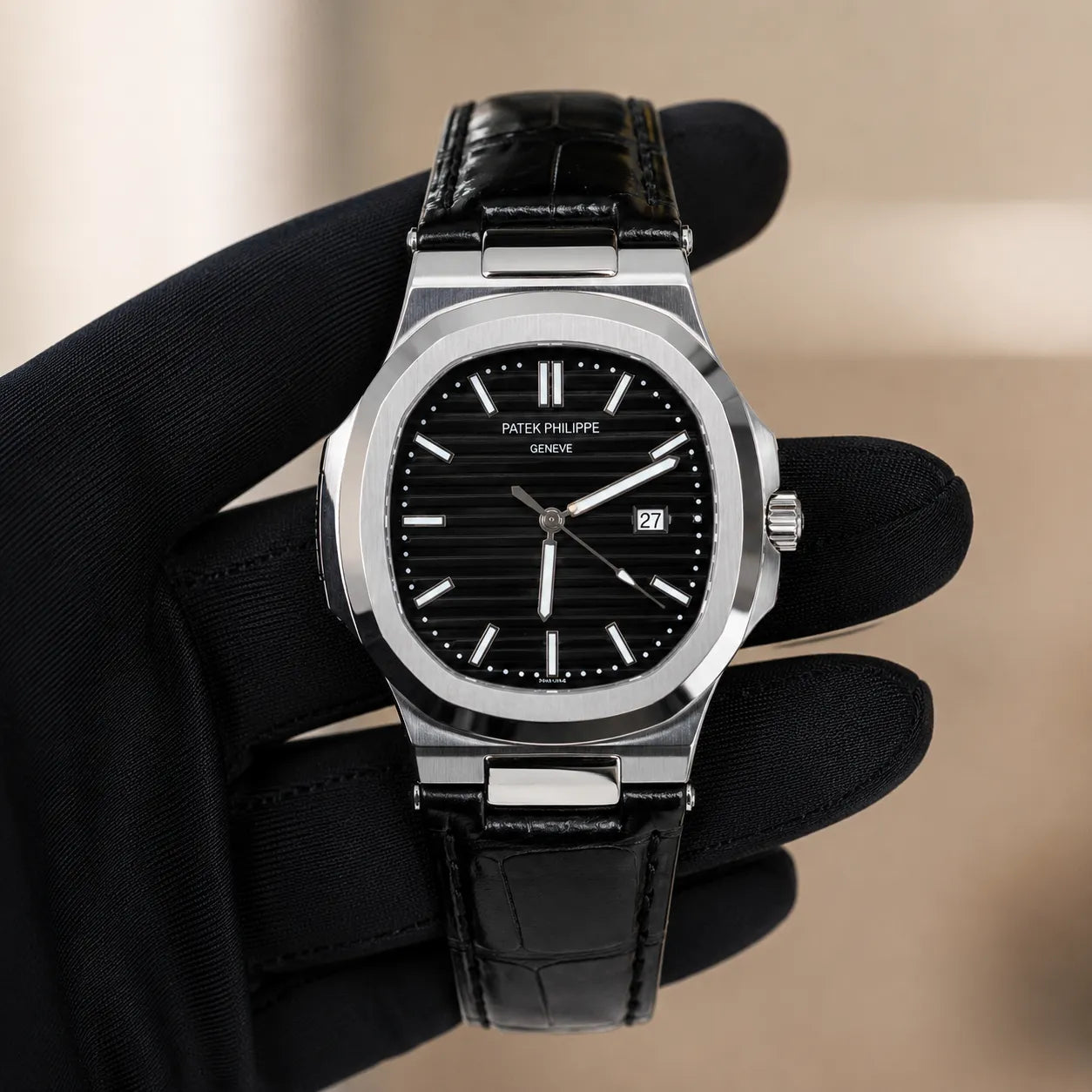 Patek Philippe Strap - Silver with Black Dial