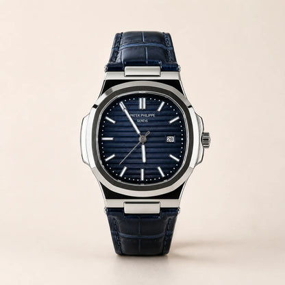 Patek Philippe Strap - Silver with Blue Dial