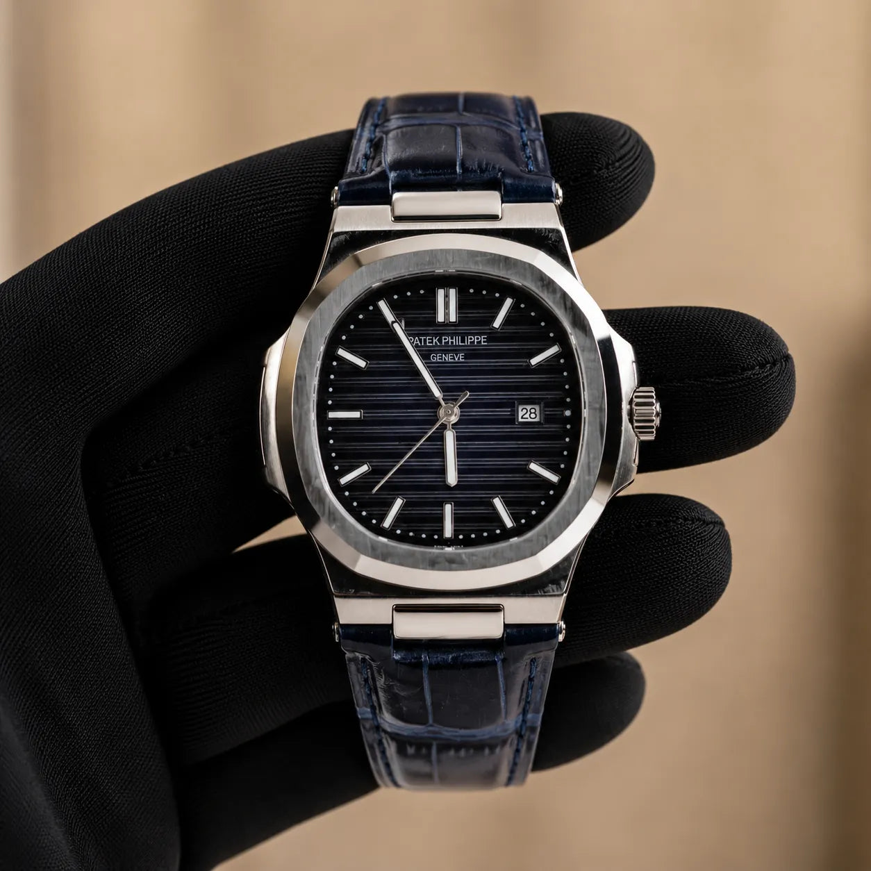 Patek Philippe Strap - Silver with Blue Dial