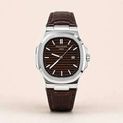 Patek Philippe Strap - Silver with Brown Dial