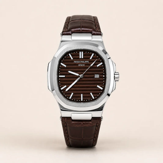 Patek Philippe Strap - Silver with Brown Dial