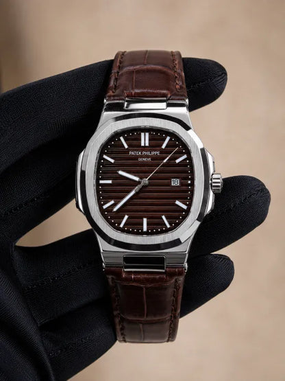 Patek Philippe Strap - Silver with Brown Dial