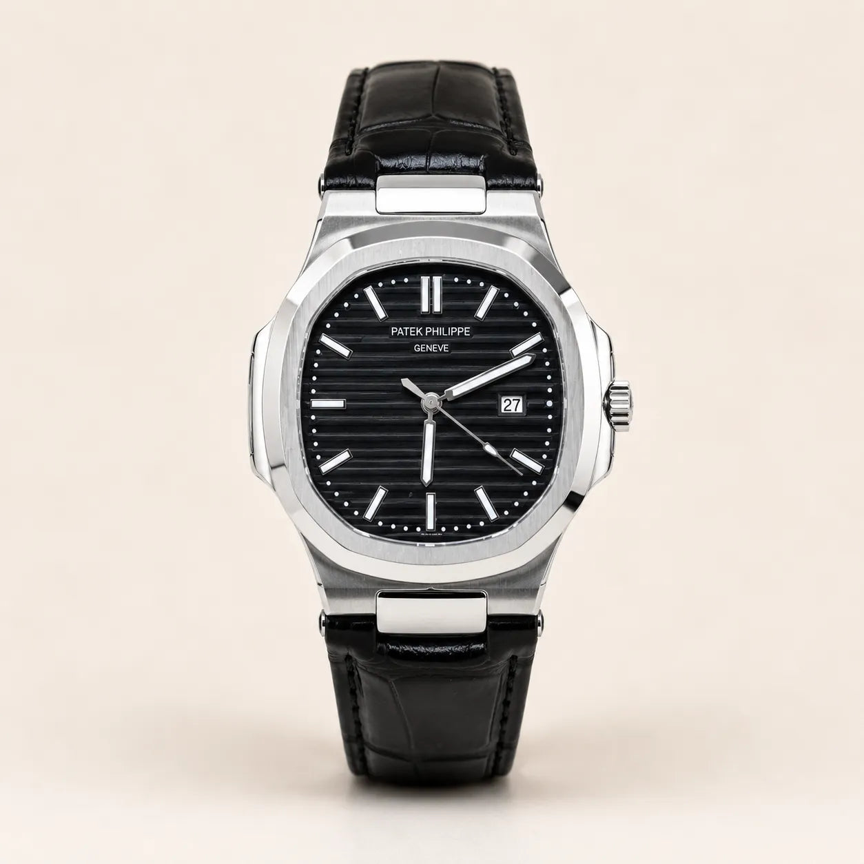 Patek Philippe Strap - Silver with Black Dial