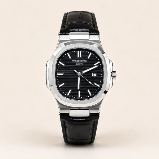 Patek Philippe Strap - Silver with Black Dial