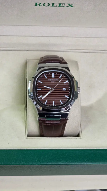 Patek Philippe Strap - Silver with Brown Dial